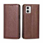 For Motorola Moto G73 5G Grid Texture Magnetic Flip Leather Phone Case(Brown) - 1