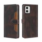 For Motorola Moto G73 5G Skin Feel Magnetic Buckle Leather Phone Case(Brown) - 1