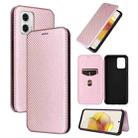 For Motorola Moto G73 Carbon Fiber Texture Flip Leather Phone Case(Pink) - 1