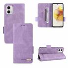 For Motorola Moto G73 Magnetic Clasp Flip Leather Phone Case(Purple) - 1