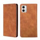 For Motorola Moto G73 5G Skin Feel Magnetic Horizontal Flip Leather Phone Case(Light Brown) - 1