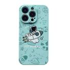 For iPhone 14 Plus Liquid Silicone Straight Side Phone Case(Green Astronaut) - 1