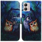 For Motorola Moto G13 / G23 / G53 Coloured Drawing Flip Leather Phone Case(Oil Painting Owl) - 1
