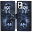 For Motorola Moto G73 Coloured Drawing Flip Leather Phone Case(Wolf and Dog) - 1
