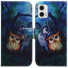 For Motorola Moto G73 Coloured Drawing Flip Leather Phone Case(Oil Painting Owl) - 1