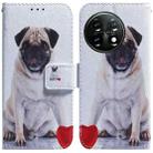 For OnePlus 11 Coloured Drawing Flip Leather Phone Case(Pug) - 1