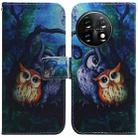 For OnePlus 11 Coloured Drawing Flip Leather Phone Case(Oil Painting Owl) - 1