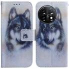 For OnePlus 11 Coloured Drawing Flip Leather Phone Case(White Wolf) - 1