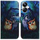 For Realme 10 Pro+ Coloured Drawing Flip Leather Phone Case(Oil Painting Owl) - 1