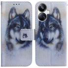 For Realme 10 Pro+ Coloured Drawing Flip Leather Phone Case(White Wolf) - 1