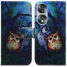 For Honor 70 Coloured Drawing Flip Leather Phone Case(Oil Painting Owl) - 1