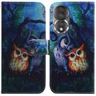 For Honor 80 Coloured Drawing Flip Leather Phone Case(Oil Painting Owl) - 1