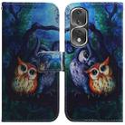 For Honor 80 Pro Coloured Drawing Flip Leather Phone Case(Oil Painting Owl) - 1