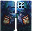 For Honor X8 5G Coloured Drawing Flip Leather Phone Case(Oil Painting Owl) - 1