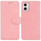 For Motorola Moto G73 Skin Feel Pure Color Flip Leather Phone Case(Pink) - 1