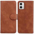 For Motorola Moto G73 Skin Feel Pure Color Flip Leather Phone Case(Brown) - 1