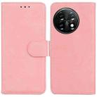 For OnePlus 11 Skin Feel Pure Color Flip Leather Phone Case(Pink) - 1