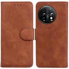 For OnePlus 11 Skin Feel Pure Color Flip Leather Phone Case(Brown) - 1