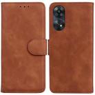 For OPPO Reno8 T 4G Skin Feel Pure Color Flip Leather Phone Case(Brown) - 1