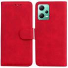 For Xiaomi Redmi Note 12 5G Skin Feel Pure Color Flip Leather Phone Case(Red) - 1