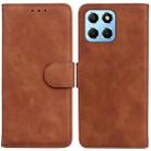 For Honor X8 5G Skin Feel Pure Color Flip Leather Phone Case(Brown) - 1