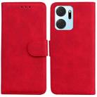 For Honor X7A Skin Feel Pure Color Flip Leather Phone Case(Red) - 1