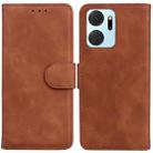 For Honor X7A Skin Feel Pure Color Flip Leather Phone Case(Brown) - 1