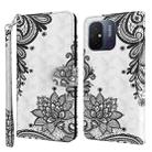 For Xiaomi Redmi 11A 4G 3D Painting Pattern Leather Phone Case(Diagonal Black Flower) - 1