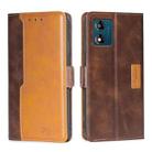 For Motorola Moto E13 4G Contrast Color Side Buckle Leather Phone Case(Dark Brown + Gold) - 1