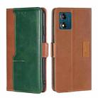 For Motorola Moto E13 4G Contrast Color Side Buckle Leather Phone Case(Light Brown + Green) - 1