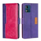 For Motorola Moto E13 4G Contrast Color Side Buckle Leather Phone Case(Purple + Rose Red) - 1