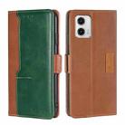 For Motorola Moto G73 5G Contrast Color Side Buckle Leather Phone Case(Light Brown + Green) - 1