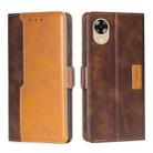 For OPPO A17k 4G Contrast Color Side Buckle Leather Phone Case(Dark Brown + Gold) - 1