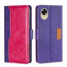 For OPPO A17k 4G Contrast Color Side Buckle Leather Phone Case(Purple + Rose Red) - 1