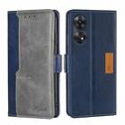 For OPPO Reno8 T 4G Contrast Color Side Buckle Leather Phone Case(Blue + Grey) - 1