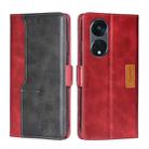 For OPPO Reno8 T 5G/A1 Pro 5G Contrast Color Side Buckle Leather Phone Case(Red + Black) - 1