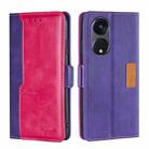For OPPO Reno8 T 5G/A1 Pro 5G Contrast Color Side Buckle Leather Phone Case(Purple + Rose Red) - 1
