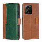 For Xiaomi Redmi Note 12 Pro Speed/Poco X5 Pro Contrast Color Side Buckle Leather Phone Case(Light Brown + Green) - 1