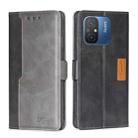 For Xiaomi Redmi 12C 4G Contrast Color Side Buckle Leather Phone Case(Black + Grey) - 1