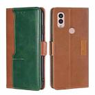 For Kyocera Android One S10 Contrast Color Side Buckle Leather Phone Case(Light Brown + Green) - 1