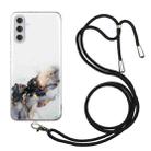 For Samsung Galaxy A54 5G Hollow Marble Pattern TPU Shockproof Phone Case with Neck Strap Rope(Black) - 1