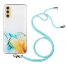 For Samsung Galaxy A34 5G Hollow Marble Pattern TPU Shockproof Phone Case with Neck Strap Rope(Yellow) - 1