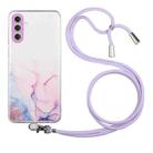 For Samsung Galaxy A34 5G Hollow Marble Pattern TPU Shockproof Phone Case with Neck Strap Rope(Pink) - 1