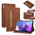 For Lenovo Tab P11 Gen 2 11.5 Skin Feel Solid Color Zipper Leather Tablet Case(Brown) - 1