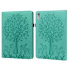 For Lenovo Tab P11 Gen 2 Tree & Deer Pattern Embossed Leather Tablet Case(Green) - 1