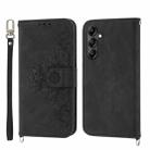 For Samsung Galaxy A34 Skin-feel Flowers Embossed Wallet Leather Phone Case(Black) - 1