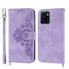 For vivo Y15s 2021 Skin-feel Flowers Embossed Wallet Leather Phone Case(Purple) - 1