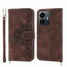 For vivo Y77 5G Skin-feel Flowers Embossed Wallet Leather Phone Case(Brown) - 1