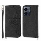 For vivo Y77 5G Skin-feel Flowers Embossed Wallet Leather Phone Case(Black) - 1