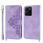 For vivo Y35 4G 2022 Skin-feel Flowers Embossed Wallet Leather Phone Case(Purple) - 1